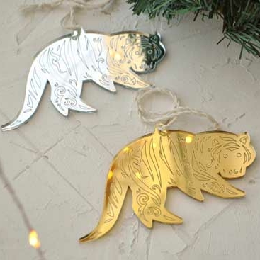 необычная ёлочная игрушка ручной работы зеркальный тигр волшебный подарок для близких и друзей