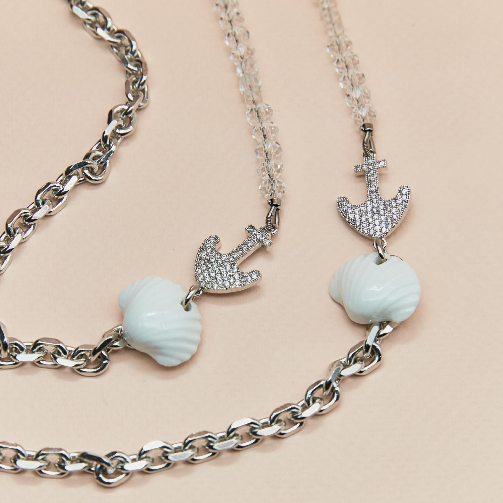 Колье -Держатель для очков с ракушками, якорями и горным хрусталем