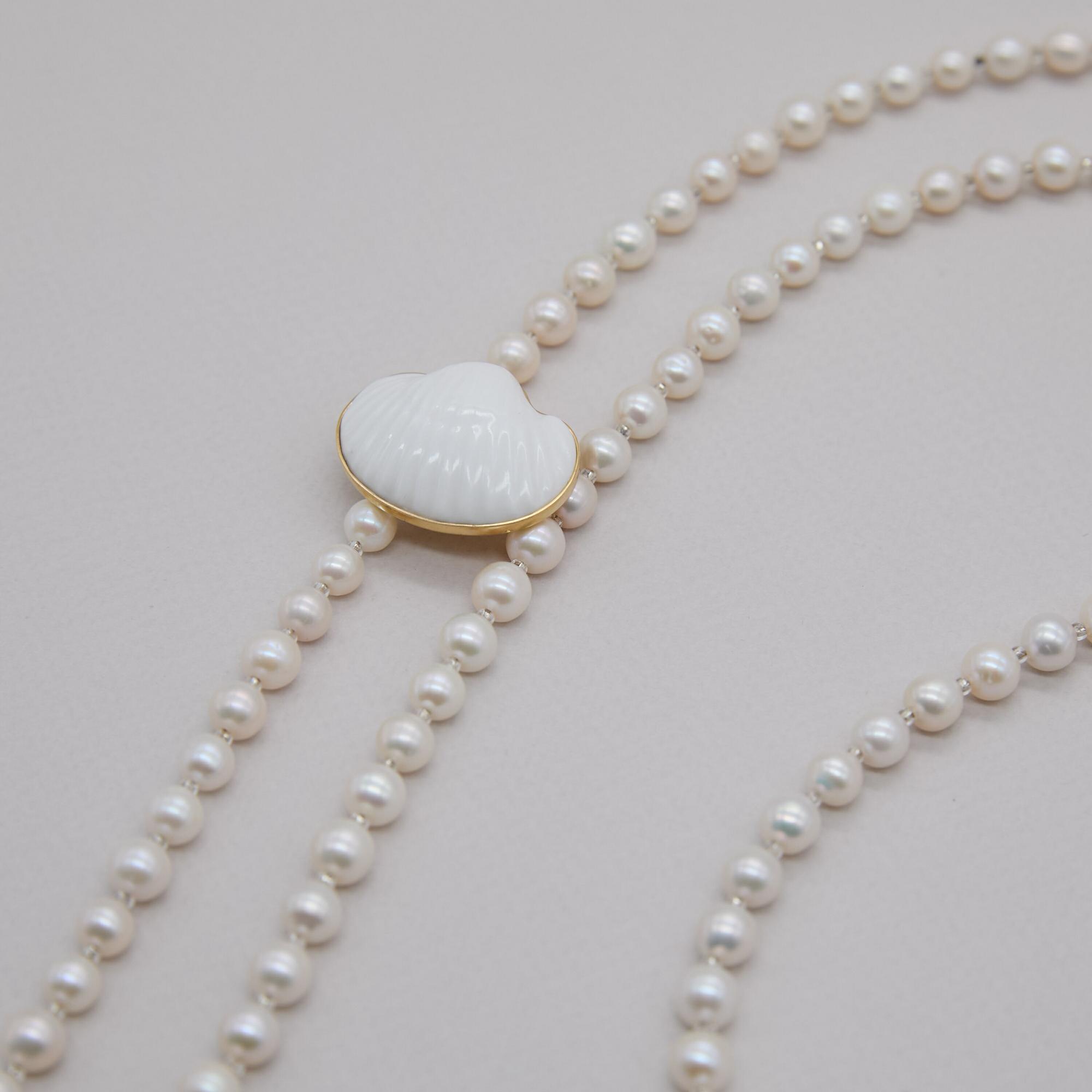 Колье-пояс Ракушка с жемчугом в золоте