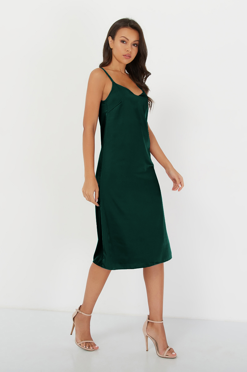 шелковое платье-комбинация на бретелях изумрудное ANNA Collection