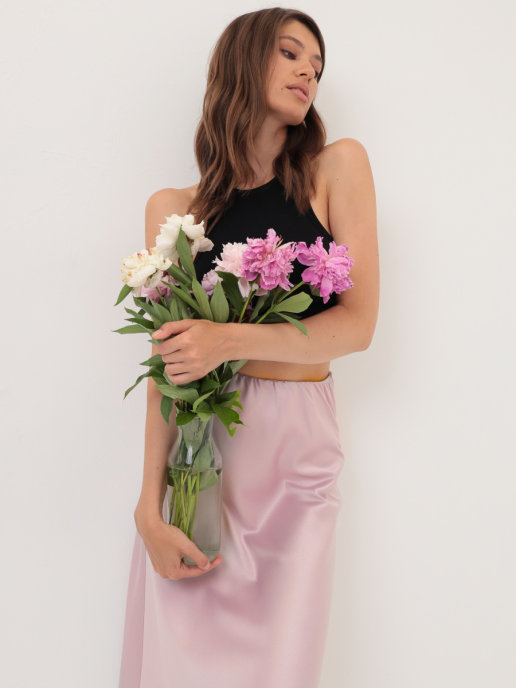 Юбка миди атласная (артикул 15996544/сиреневый)