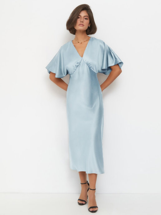 Платье-комбинация с рукавом (стальной голубой)