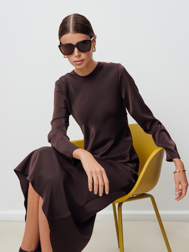 Платье Базовое с длинным рукавом (шоколадный)