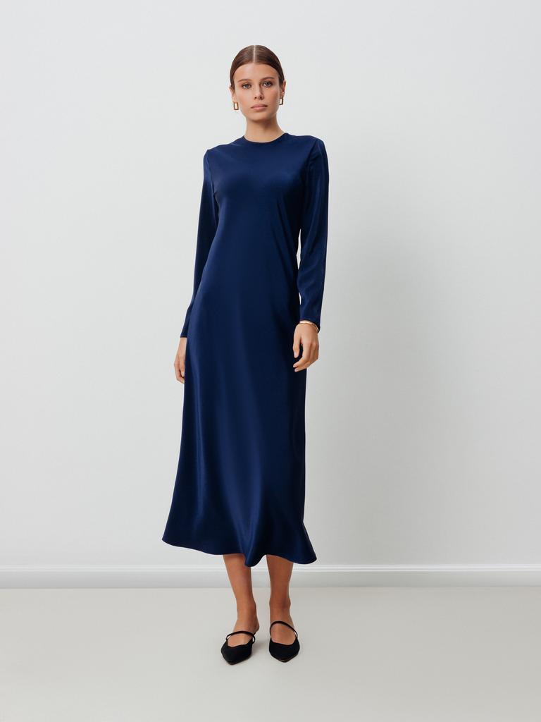 Платье Базовое с длинным рукавом (темно-синий)