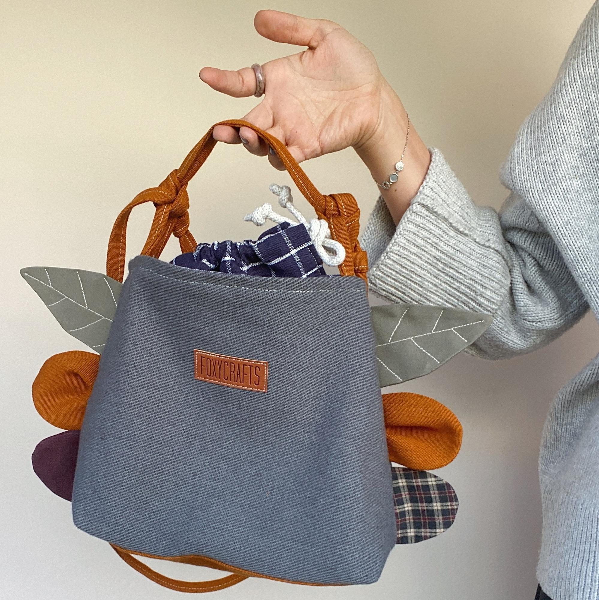 Сумка ФЛОРА серо-синяя