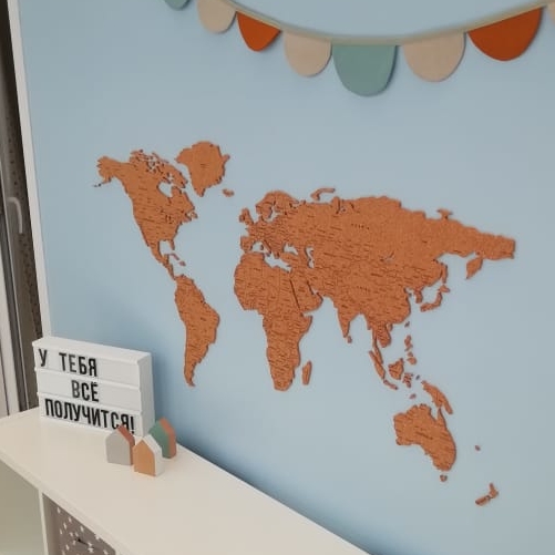 Фигурная пробковая карта мира(упрощенный контур) на клеевой основе, размеры до 200 см включительно