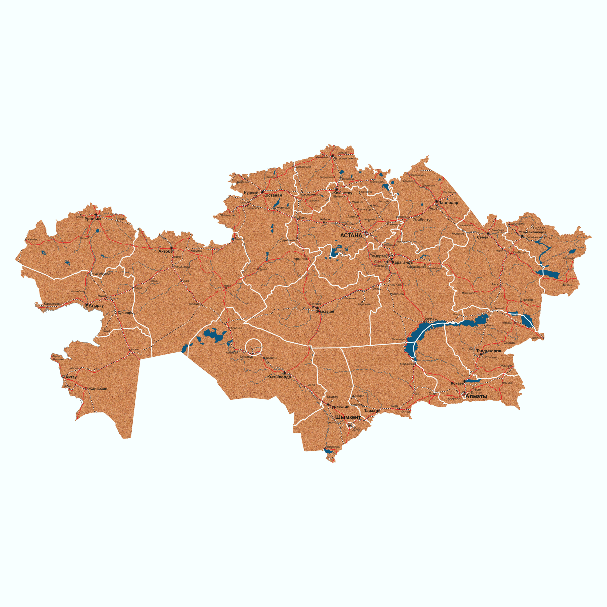 Пробковая карта Республики Казахстан