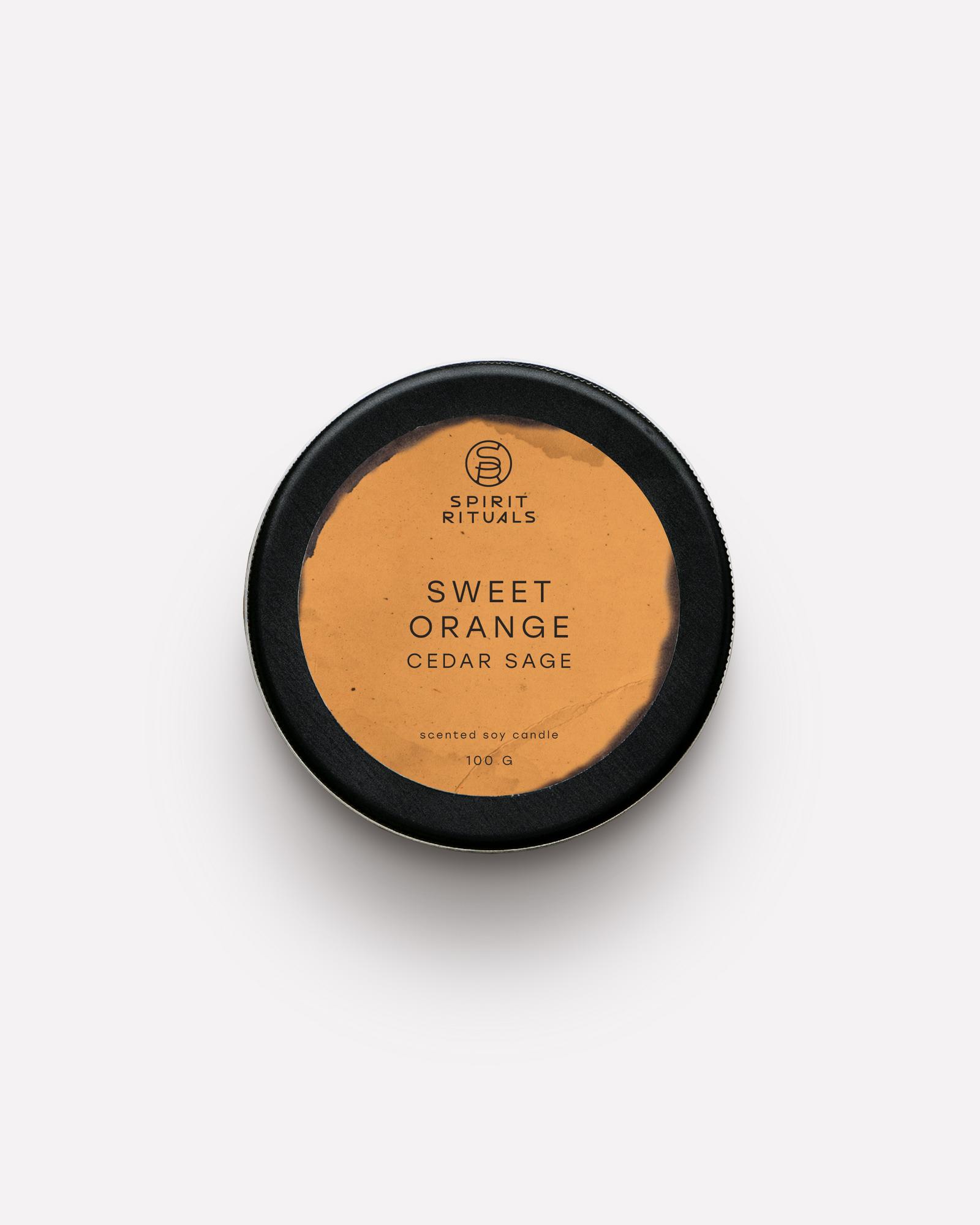 Соевая свеча с эфирными маслами сладкого апельсина, кедра, шалфея 100 мл