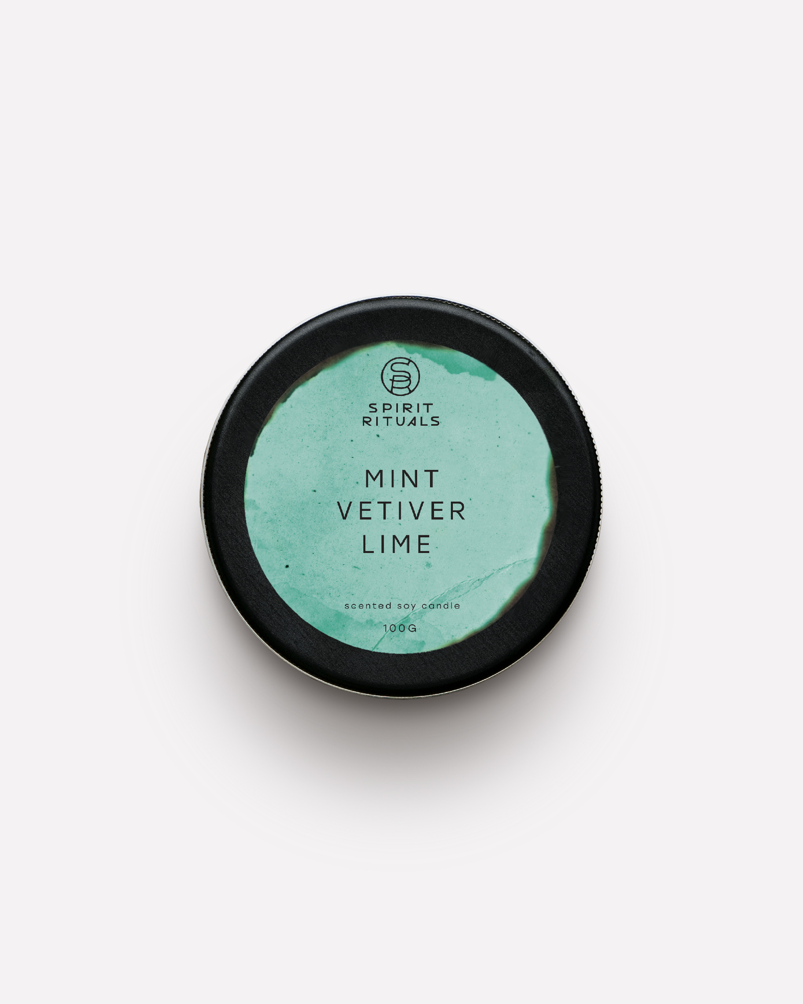 Соевая свеча с эфирными маслами мяты, ветивера, лайма с кристаллом голубого агата 100 мл