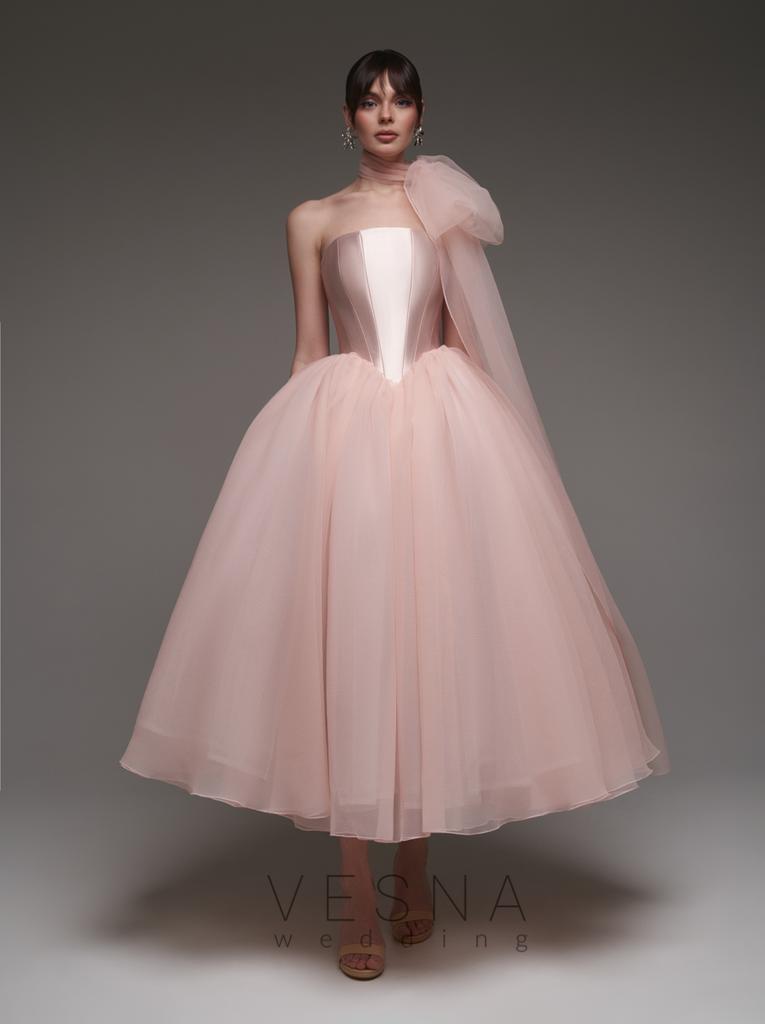 Свадебное платье Элиф Миди Пинк + Шарф