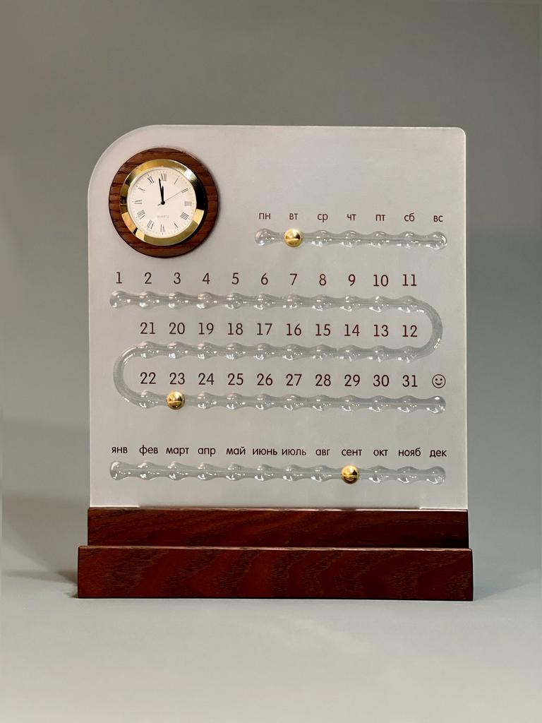 МАГНИТНЫЙ КАЛЕНДАРЬ С МАТОВЫМ СТЕКЛОМ И ЧАСАМИ  "СМАЙЛ"