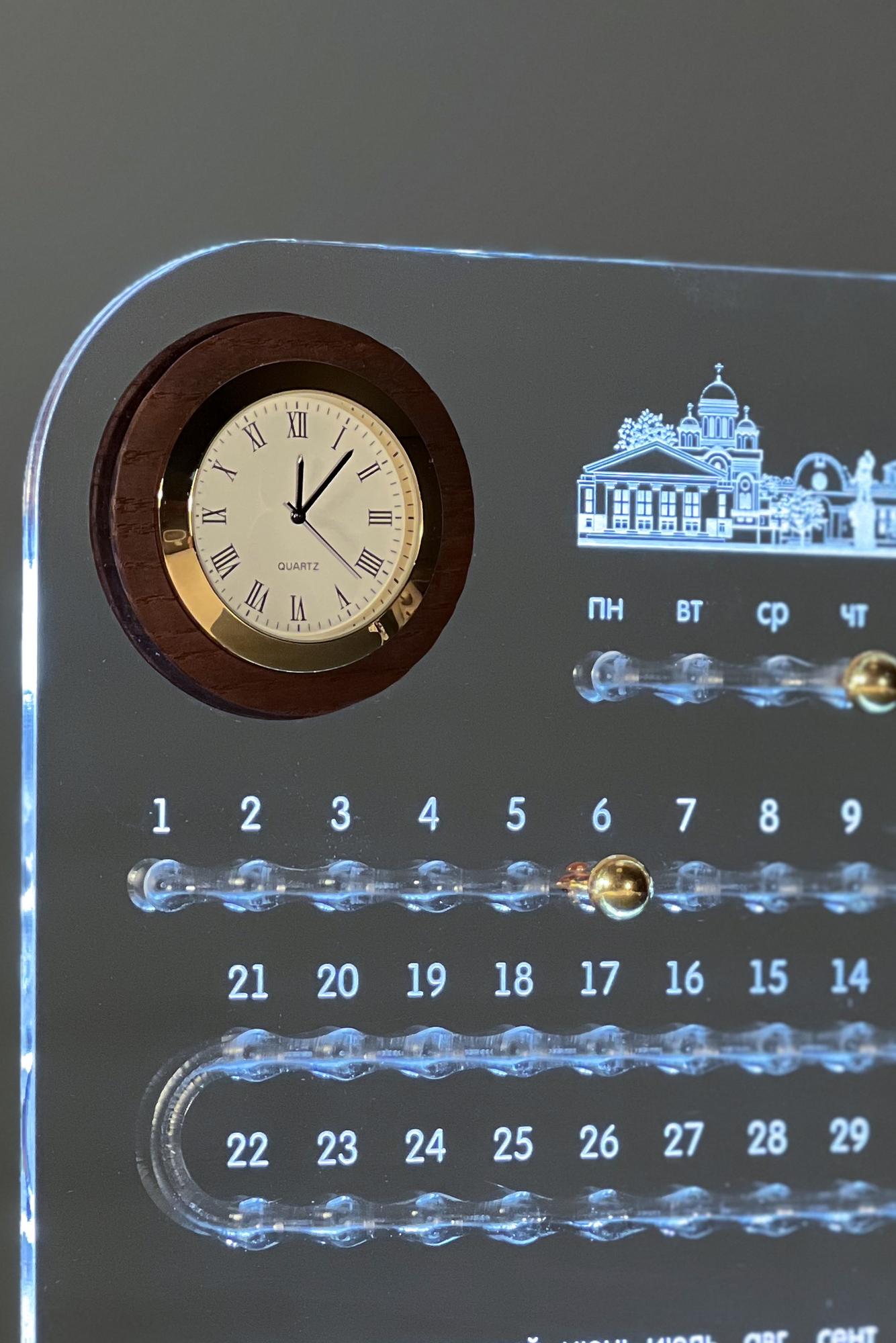 ПРОЗРАЧНЫЙ МАГНИТНЫЙ КАЛЕНДАРЬ С ЧАСАМИ И ПОДСВЕТКОЙ