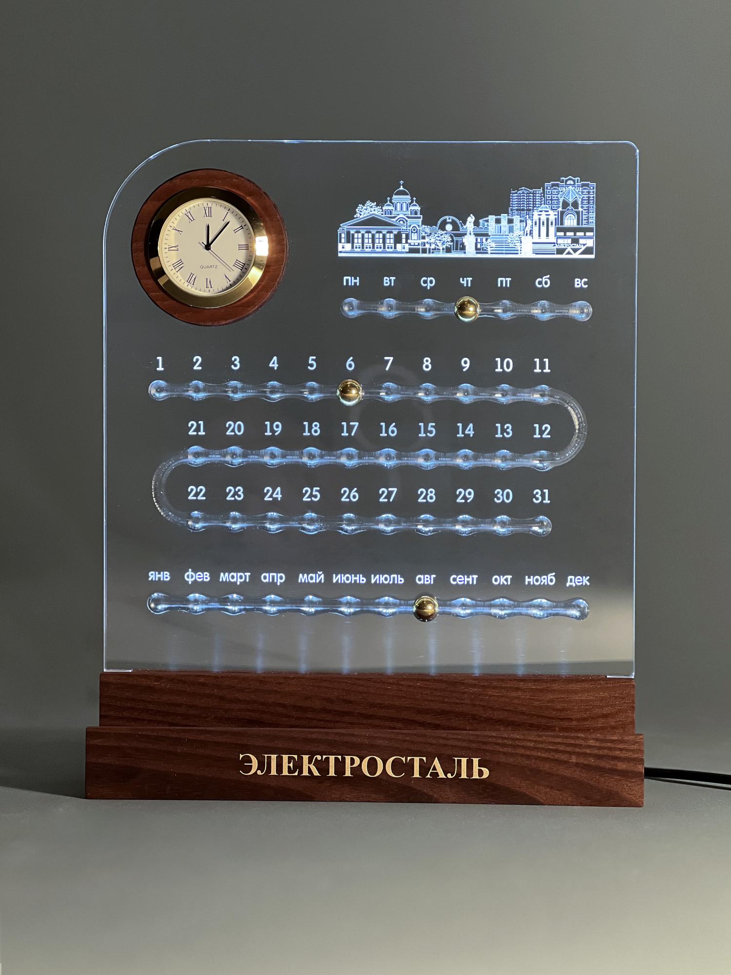 ПРОЗРАЧНЫЙ МАГНИТНЫЙ КАЛЕНДАРЬ С ЧАСАМИ И ПОДСВЕТКОЙ