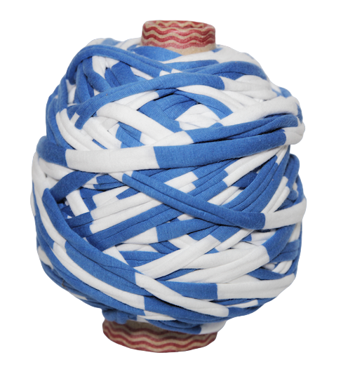 Трикотажная пряжа вторичного производства, 500 гр., цвет "Белый в широкую синюю полосу"