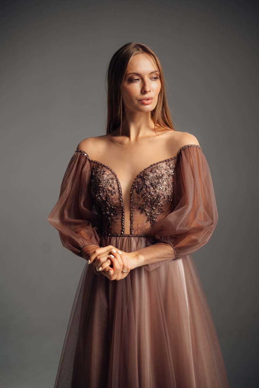Выпускное платье LILI в фатине шоколадном