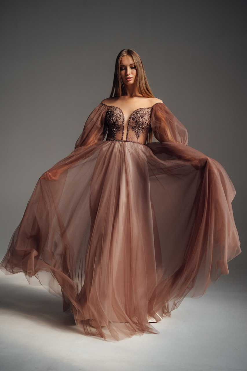 Выпускное платье LILI в фатине шоколадном