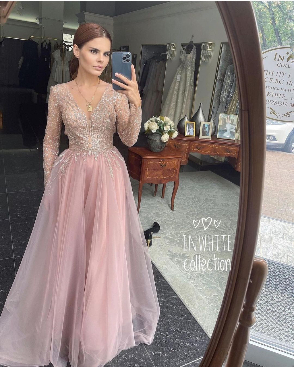 Вечернее платье PEARL в фатине длинное  с рукавом  туап