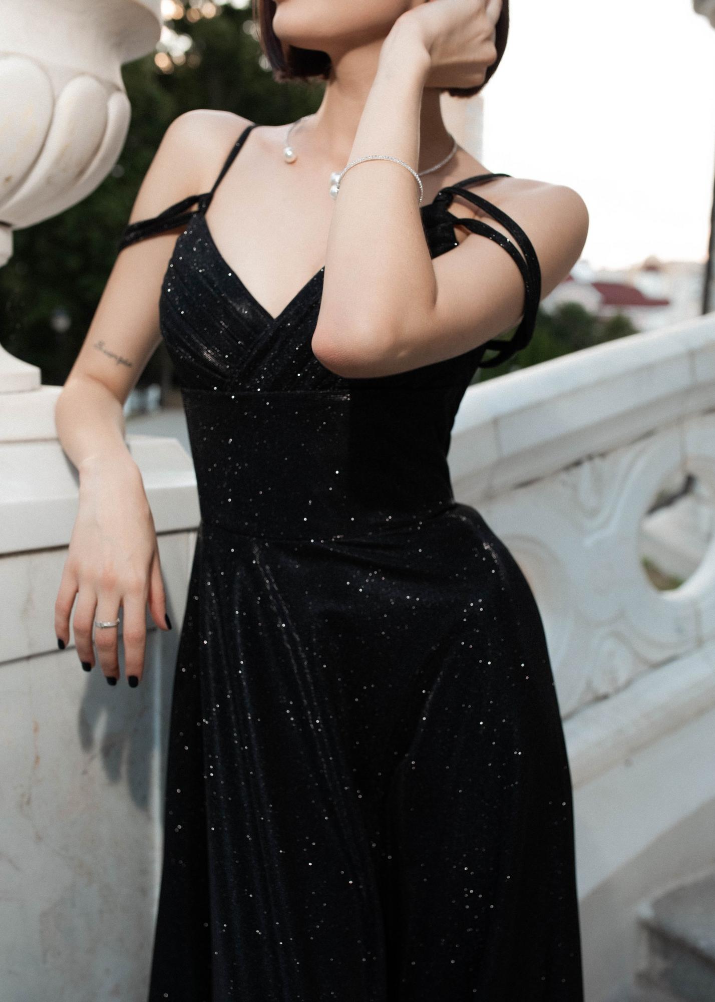 Длинное платье RUD в глиттере Трикотаж черное