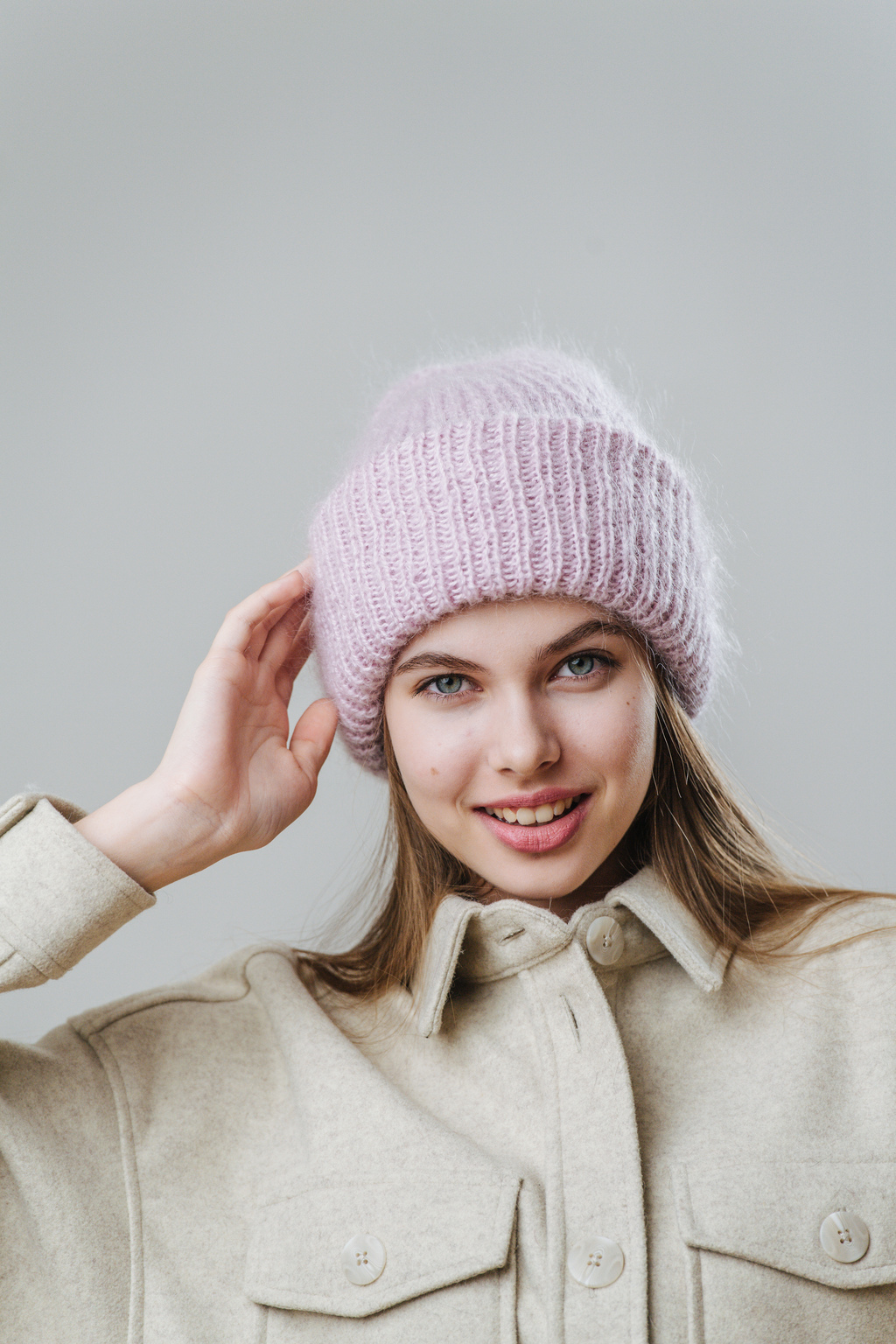 Double hat 1 нить розовый кварц