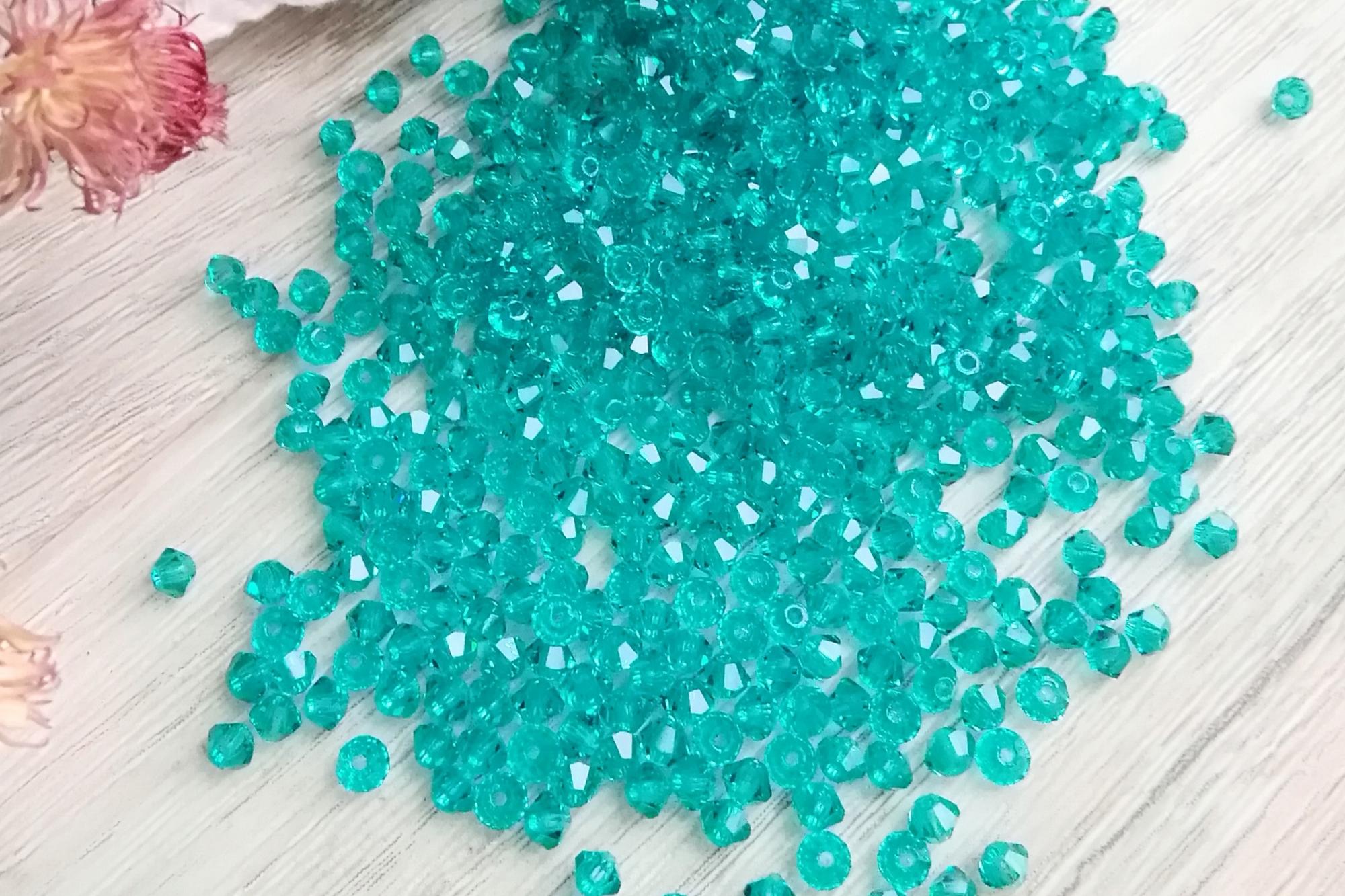 биконусы лазурные, голубые, зеленые, Чешские 3мм