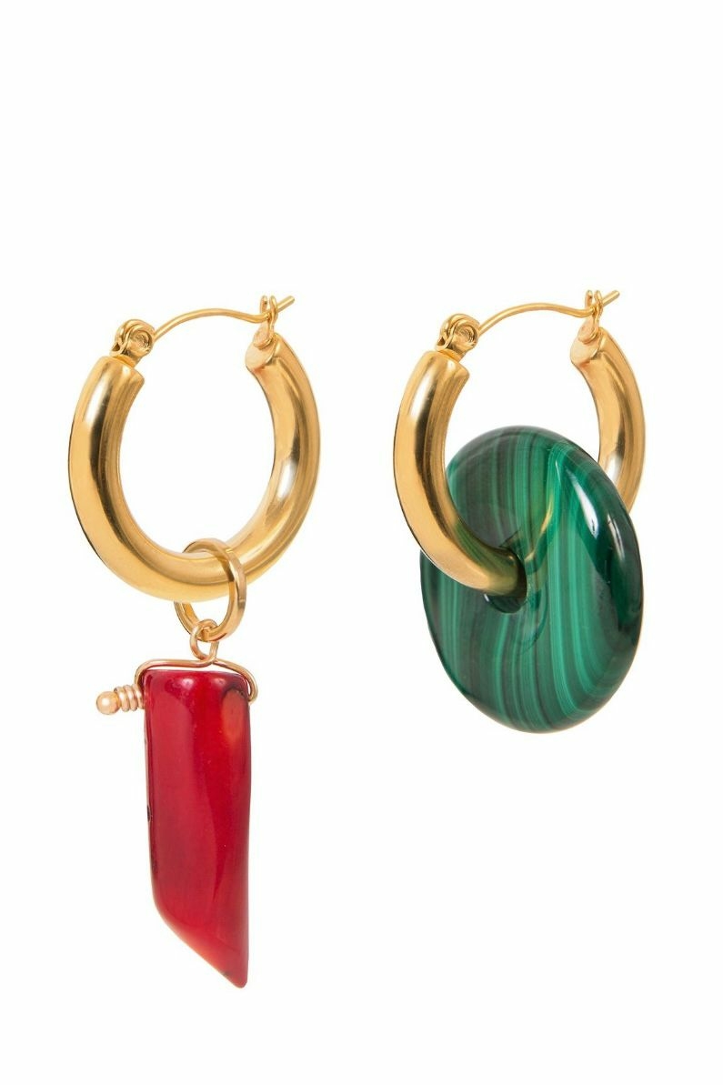 Серьги Polish 24 с малахитом и кораллом