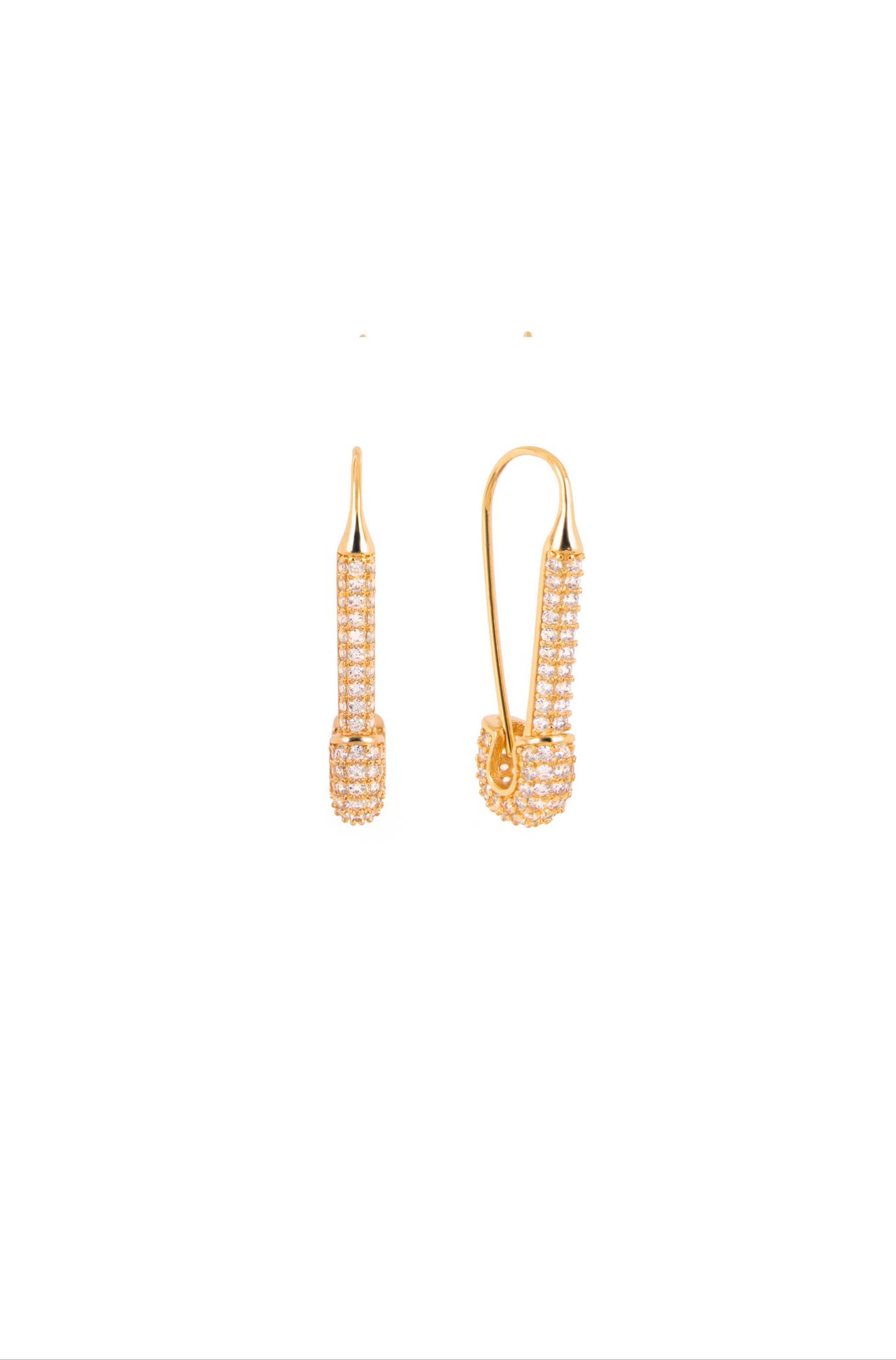 Серьги булавка с цирконами gold