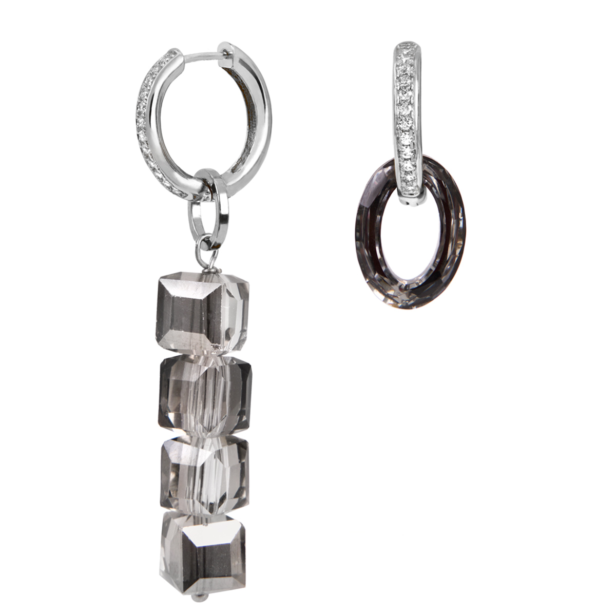 Серьги с цирконами 16 мм с подвеской Swarovski "Grey"