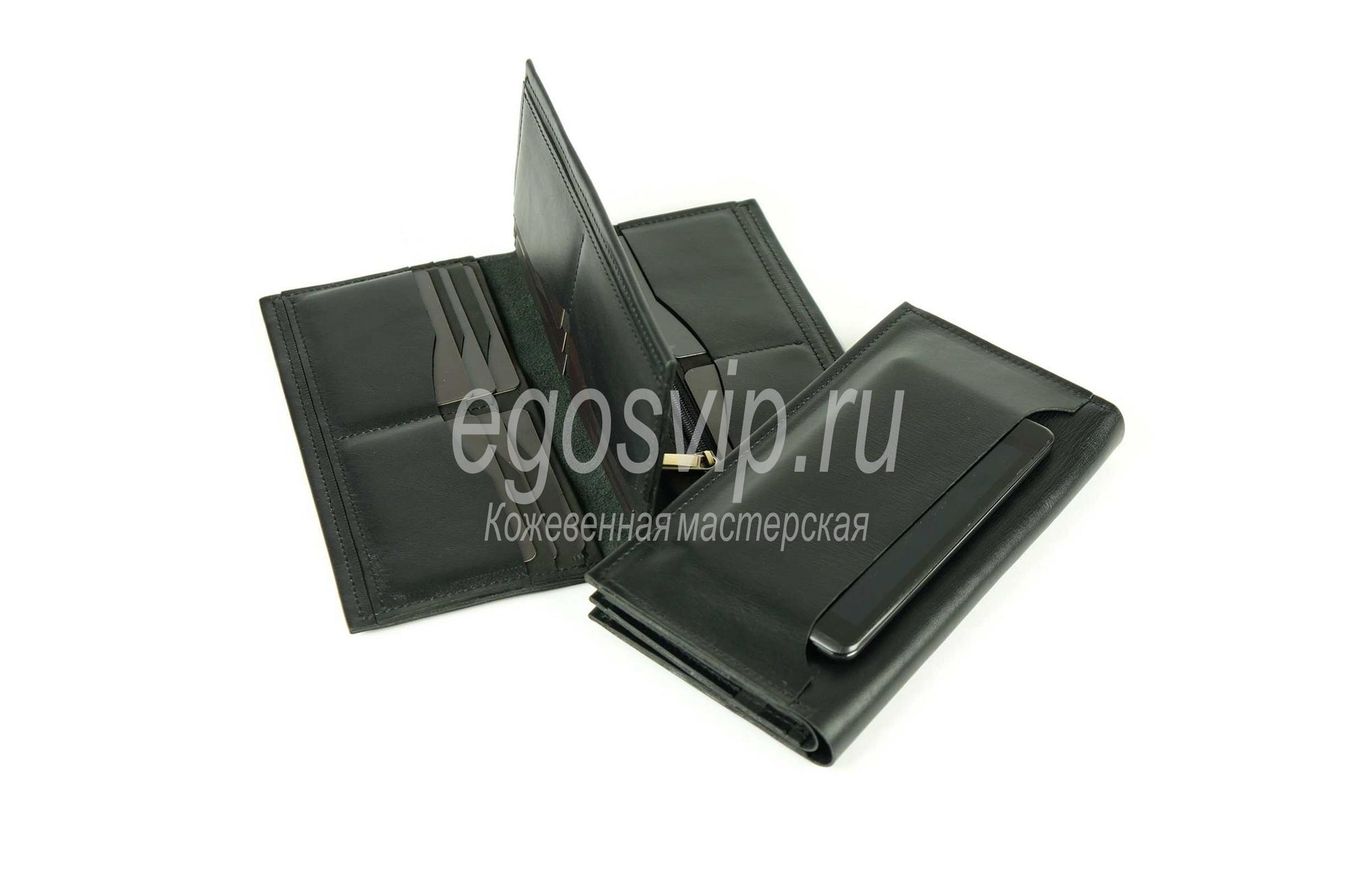 Портмоне кожаное 21 карман / модель 83 / черный