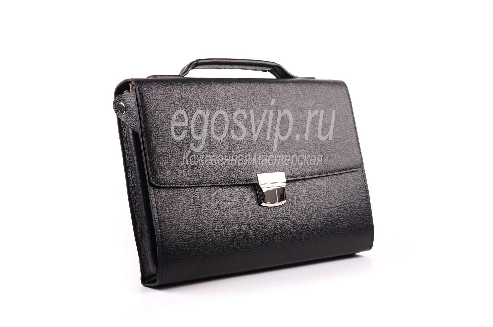 Кожаная папка-портфель-раскладушка с ручкой / модель 913-01 черная
