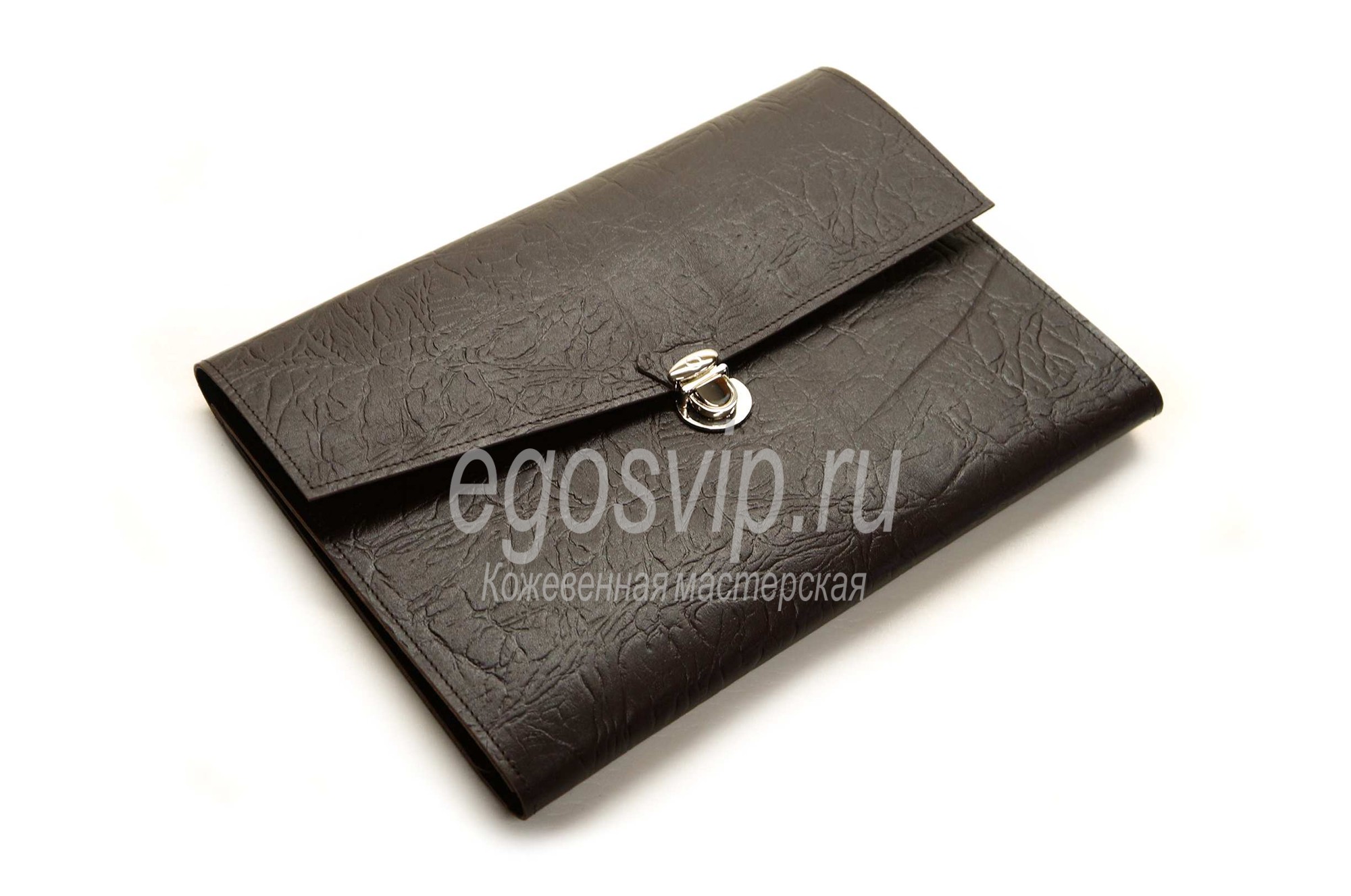 Кожаная папка раскладушка с кожаной подкладкой и карманами /модель 90 коричневая