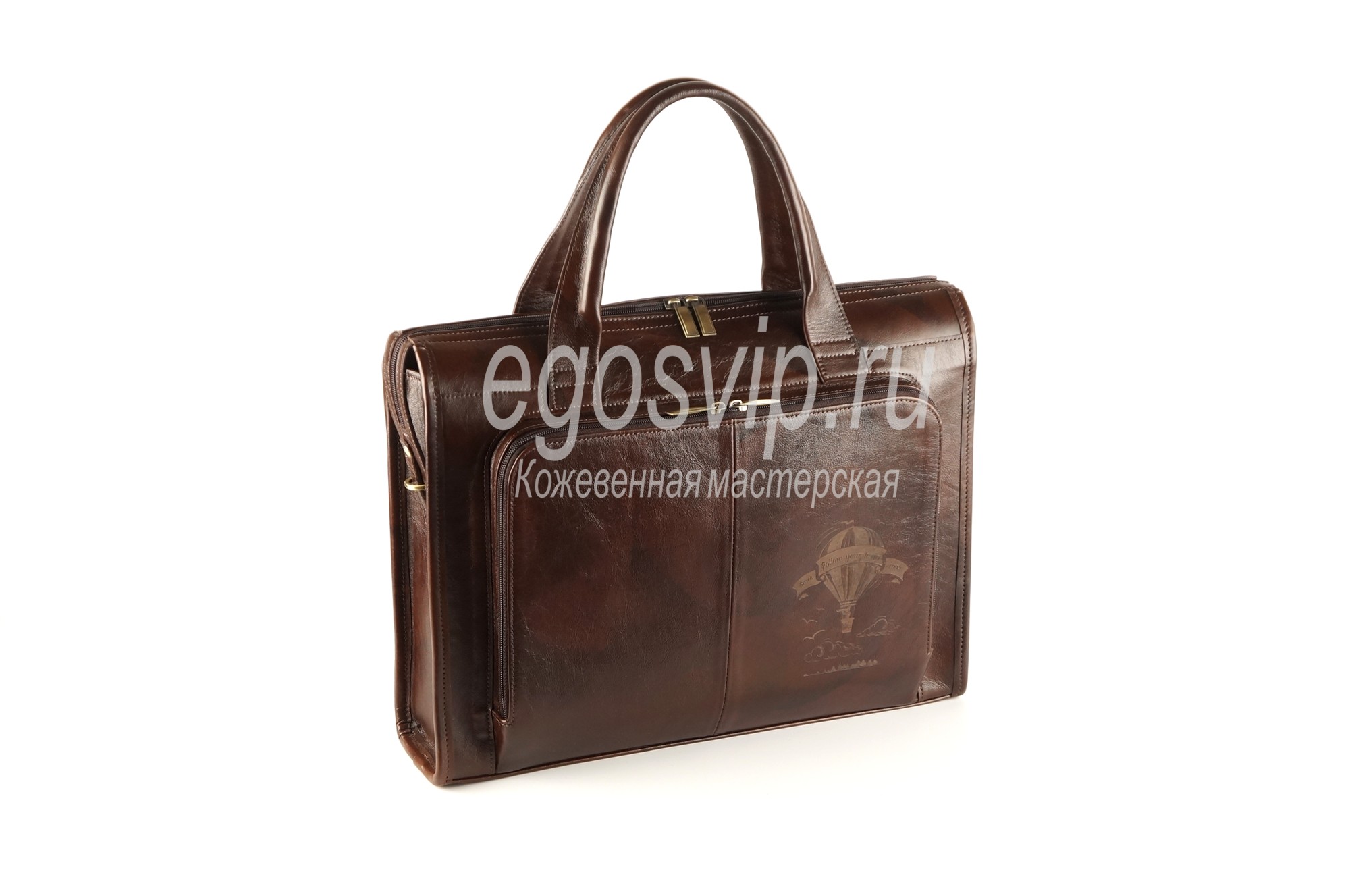 Кожаная сумка портфель с отделом для ноутбука / модель 73-02  коньяк