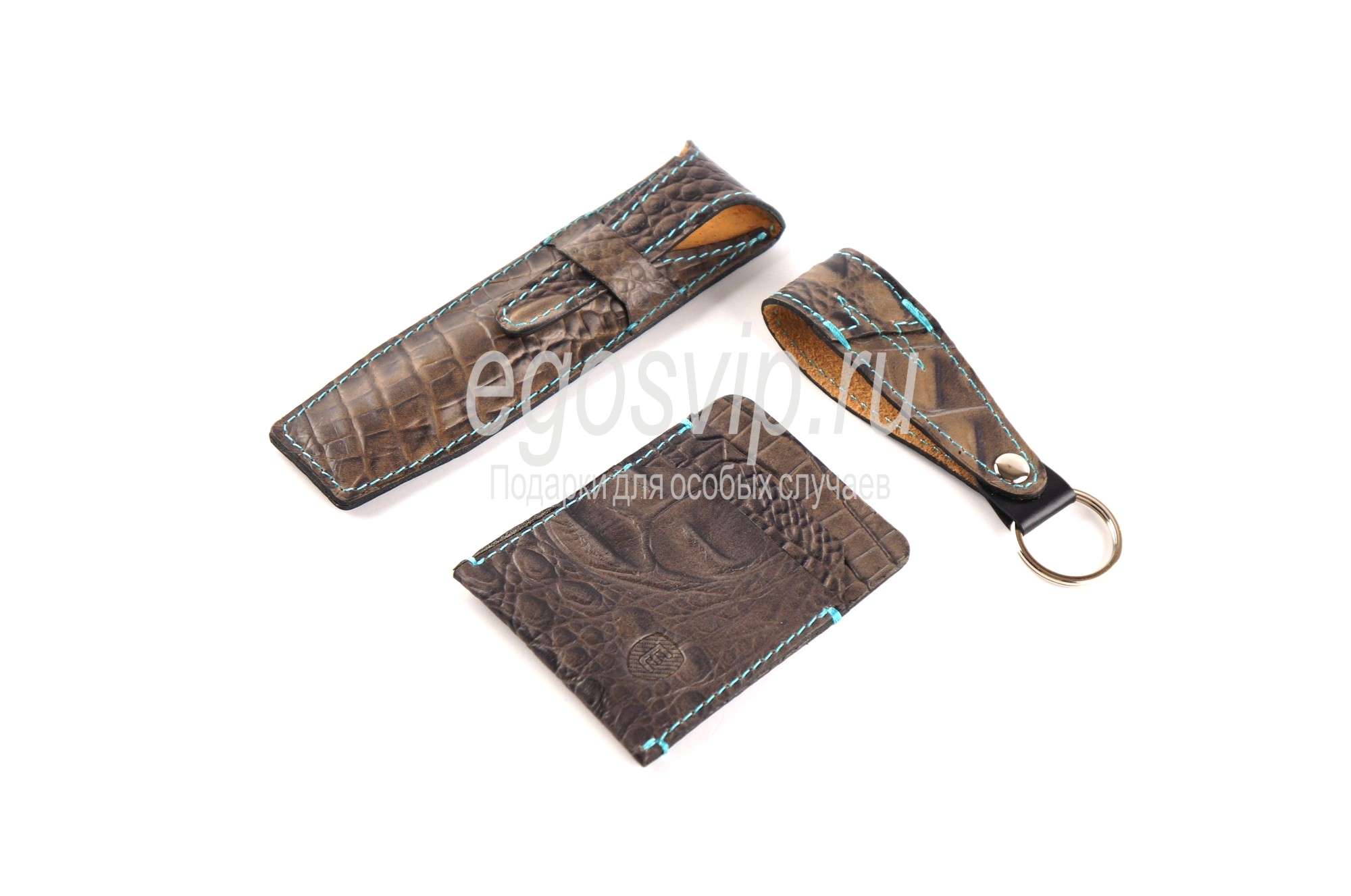 Кожаный картхолдер с 3-мя отделами / модель 29-03 пепельный крокодил