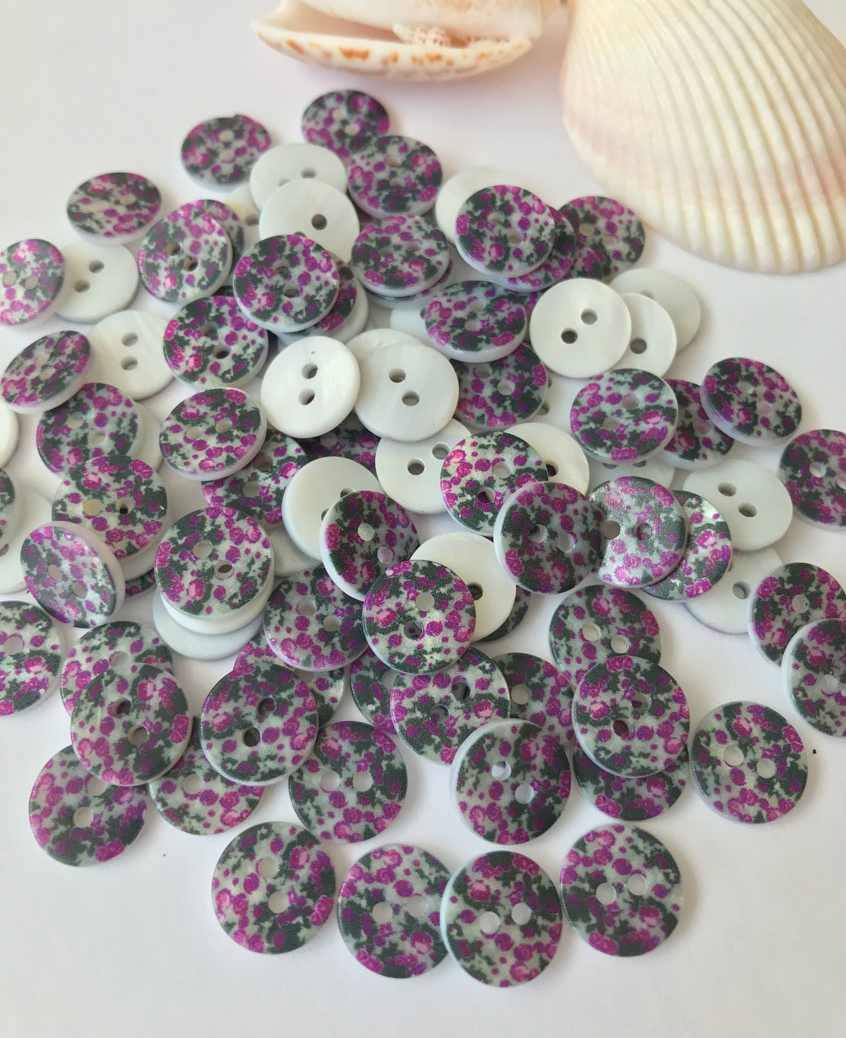 пуговица ракушка с принтом фиолетовые цветы