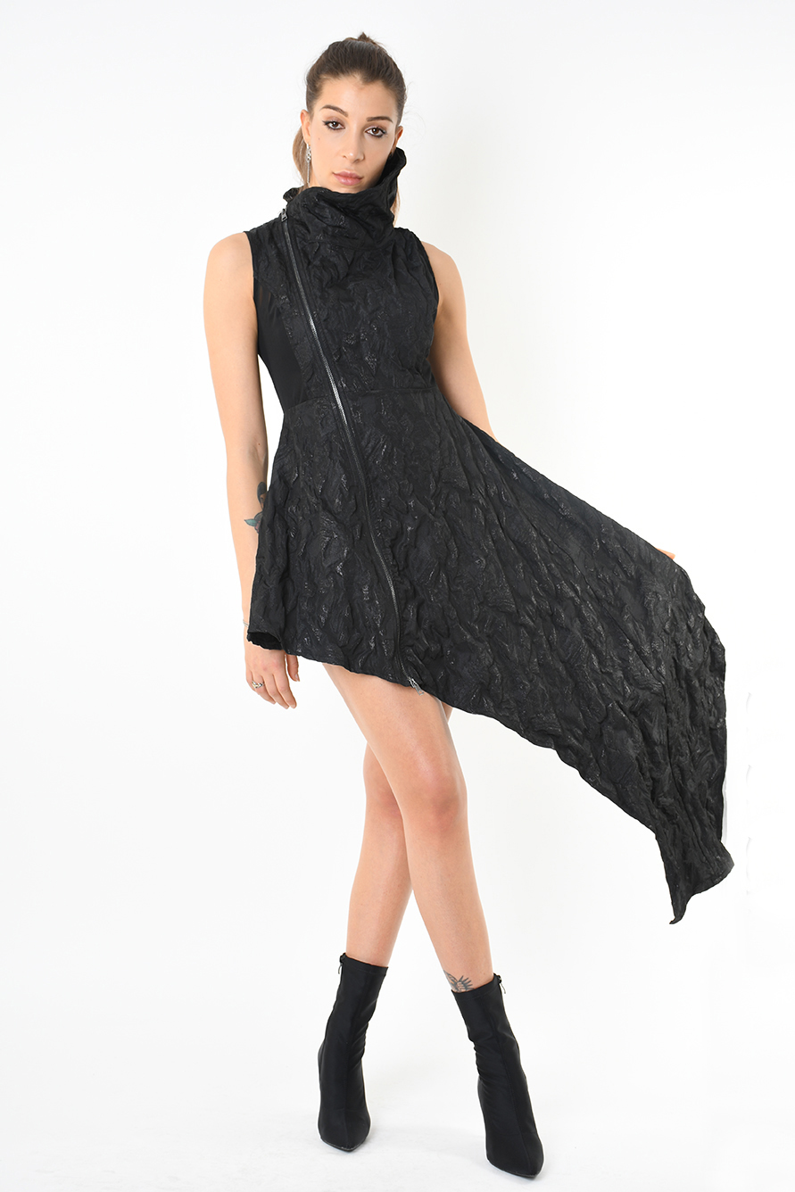 Асимметричное платье из ламинированного жаккарда LH