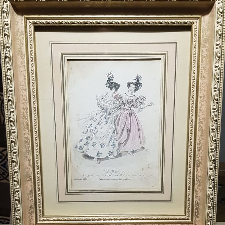 Пара из двух старинных гравюр "La mode" 1834 год, 34х40, Франция