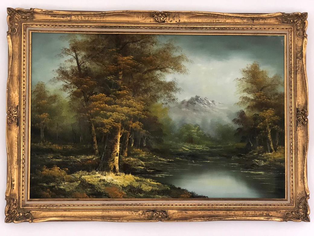 Картина Paysage, художник Grant, масло, резная деревянная рама, Франция, 1979г