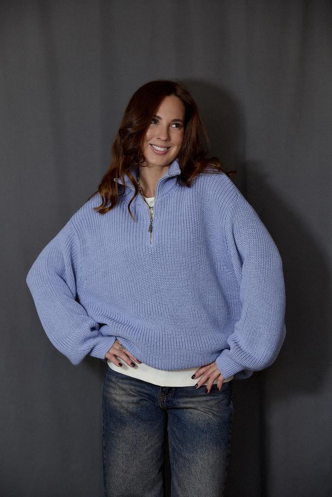 Свитер-поло  из шерсти голубой