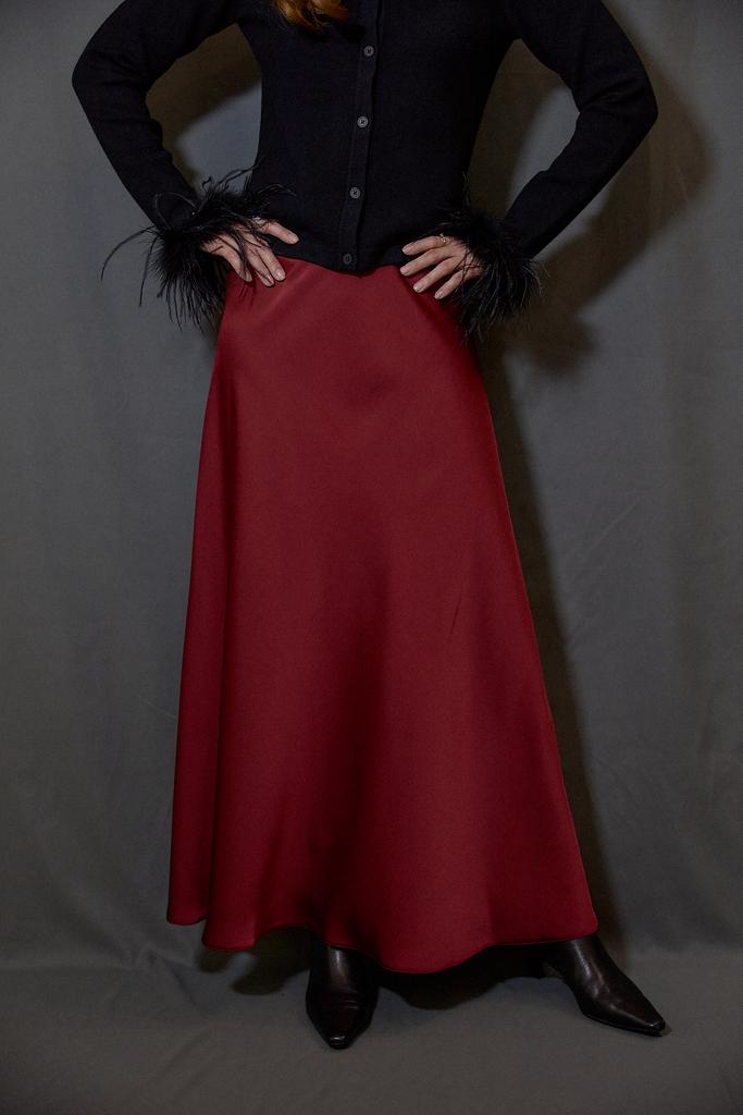Юбка миди из шелка в  цвете бордо
