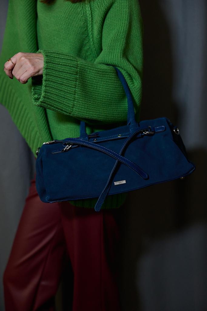 Сумка синяя прямоугольная с молниями