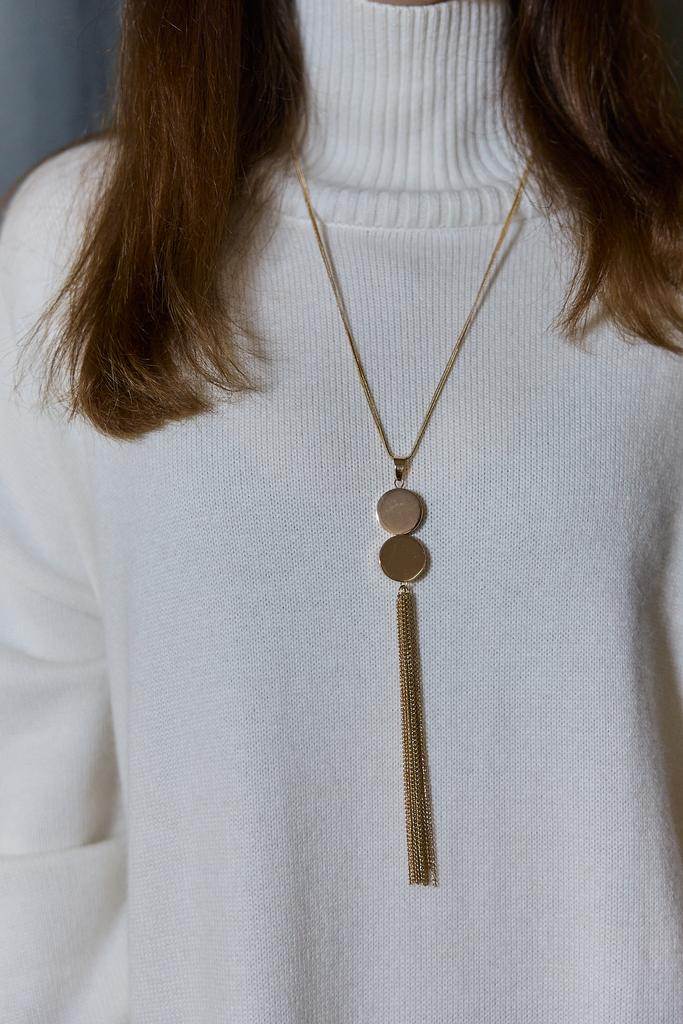 Украшение  на шею длинное золотистое с кисточками