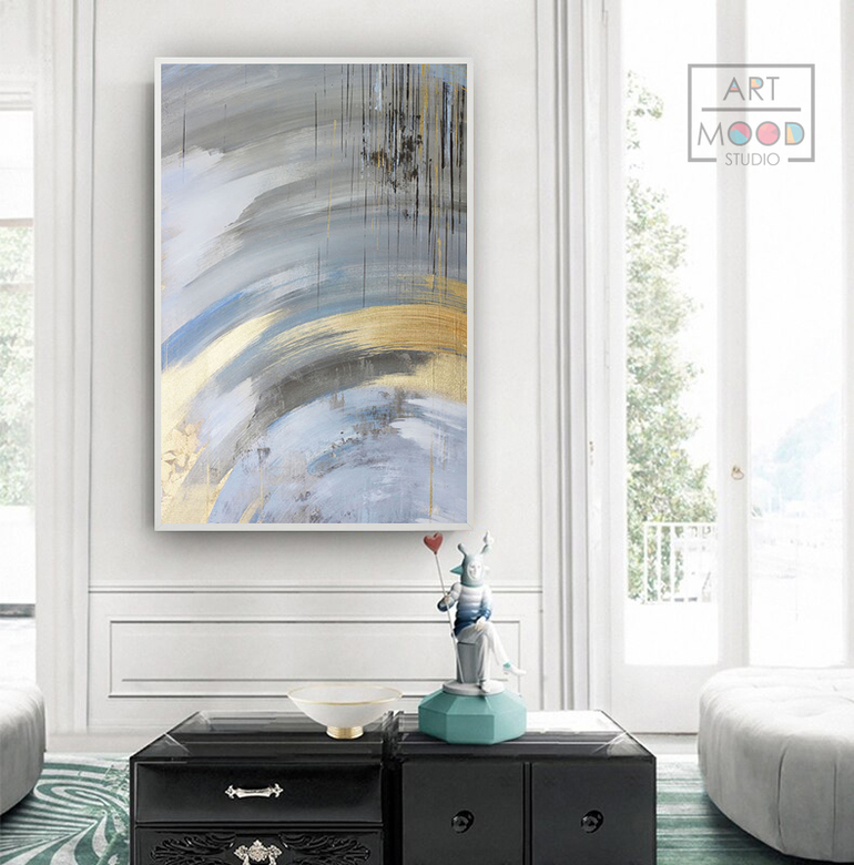 КАРТИНА АБСТРАКЦИЯ ЗОЛОТО И СЕРОЕ