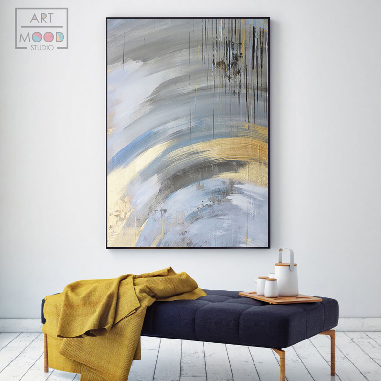 КАРТИНА АБСТРАКЦИЯ ЗОЛОТО И СЕРОЕ