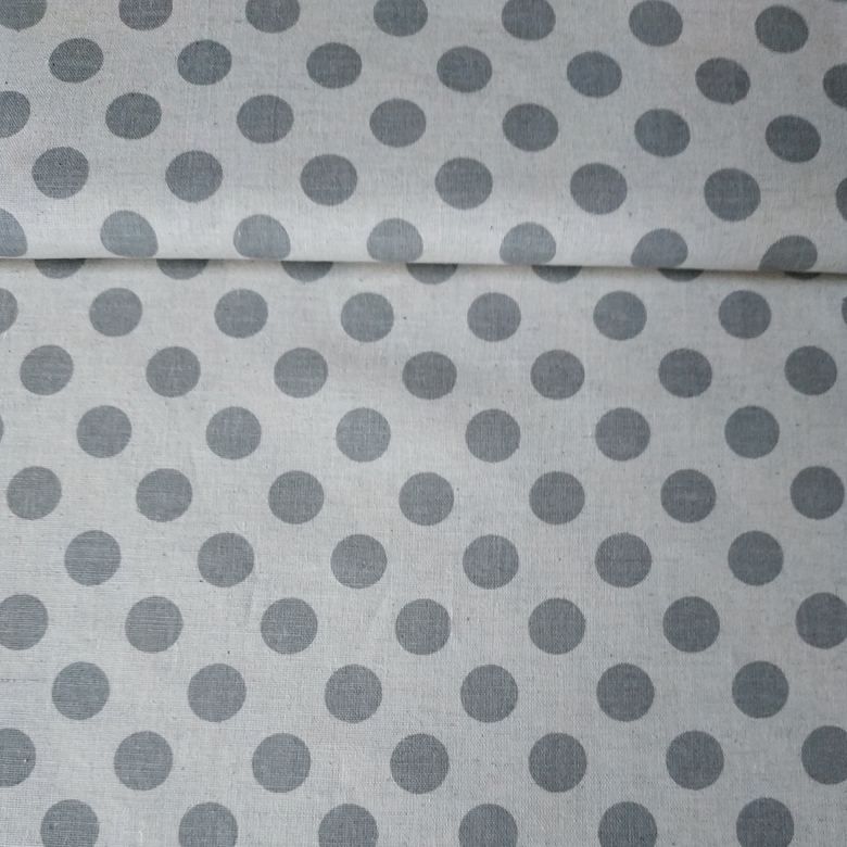 Ткань полулен крупные серые горохи на льняном фоне
