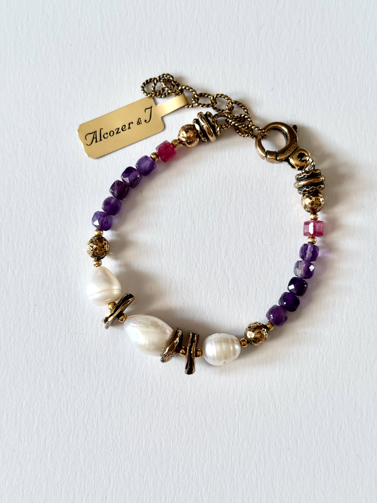 Браслет с жемчугом, аметистом и  рубином ALCOZER & J B48GT24