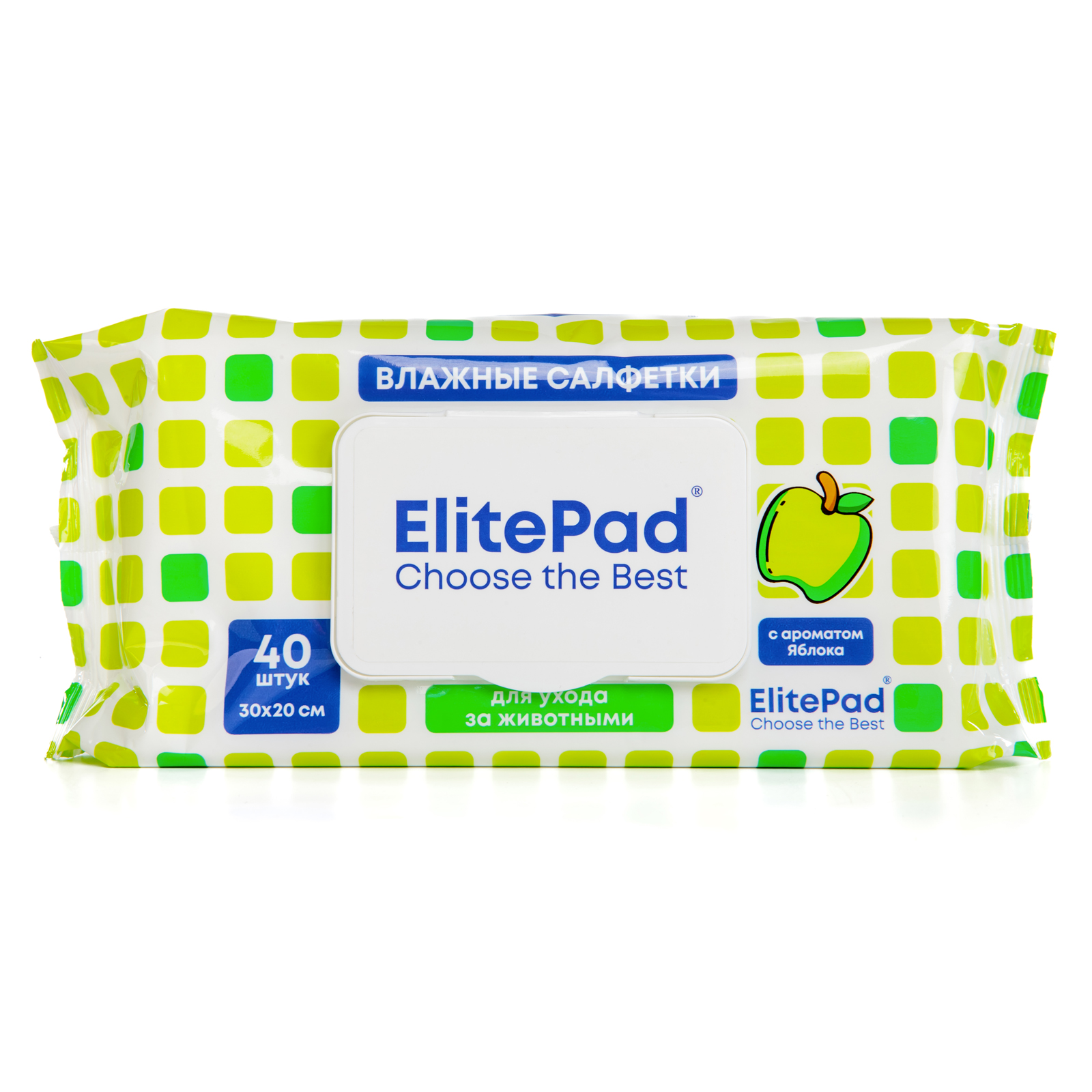 ELITEPAD Влажные салфетки очищающие тканевые для собак и кошек с ароматом яблока