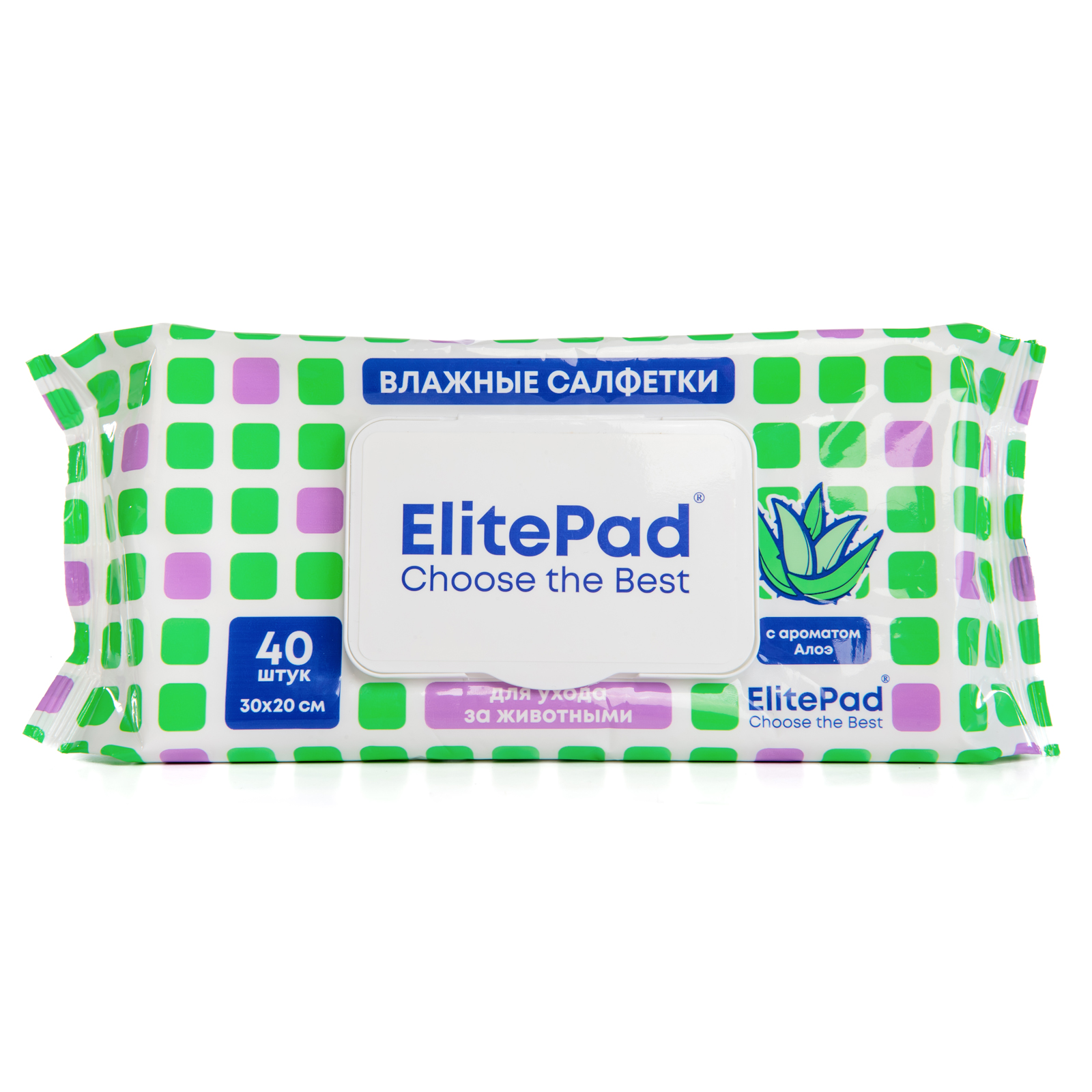 ELITEPAD Влажные салфетки очищающие тканевые для собак и кошек с ароматом алоэ