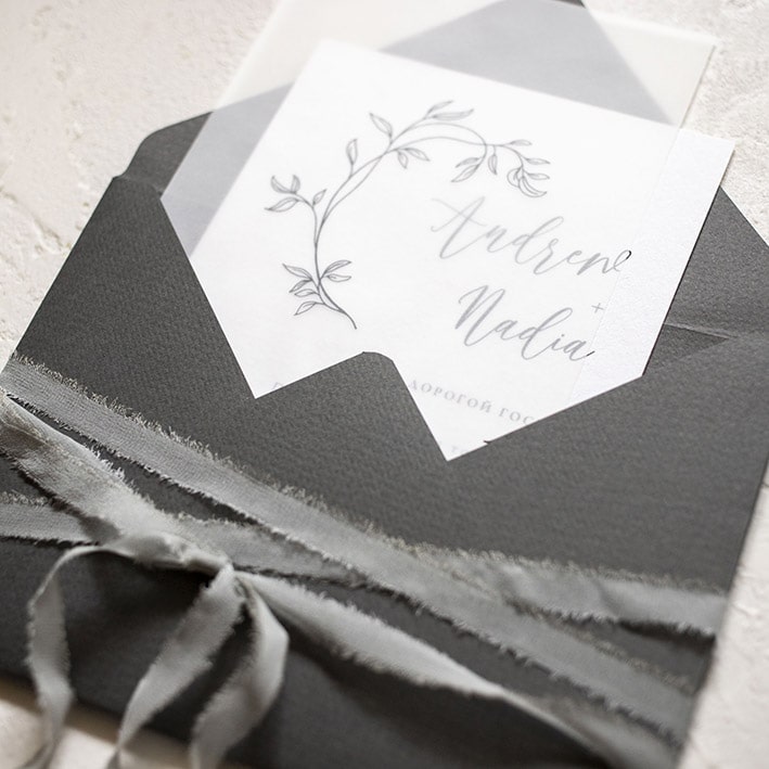 Пригласительные на свадьбу с шелковой лентой