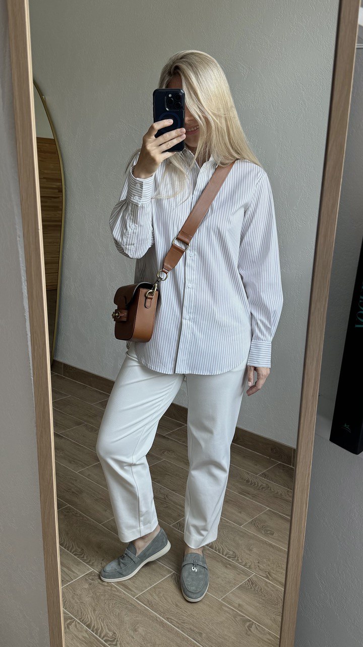 Рубашка в полоску (бело-бежевая)