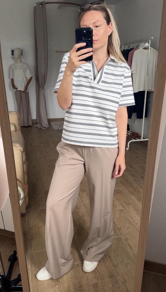 Блузка-поло с коротким рукавом (в полоску)