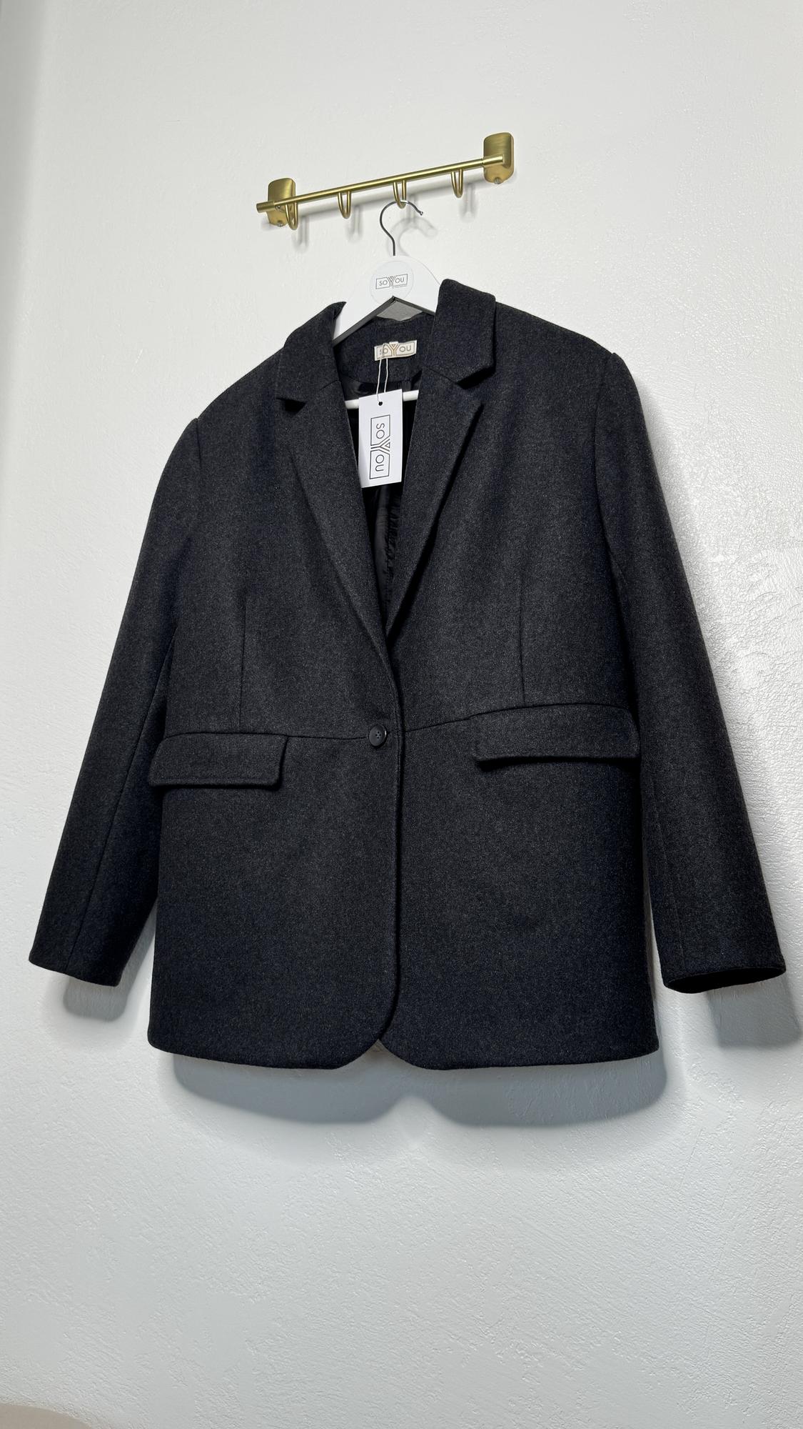 Пальто жакет из шерсти (темно-серый)